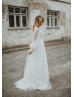 Deep V Neck Ivory Lace Tulle Romantic Wedding Dress